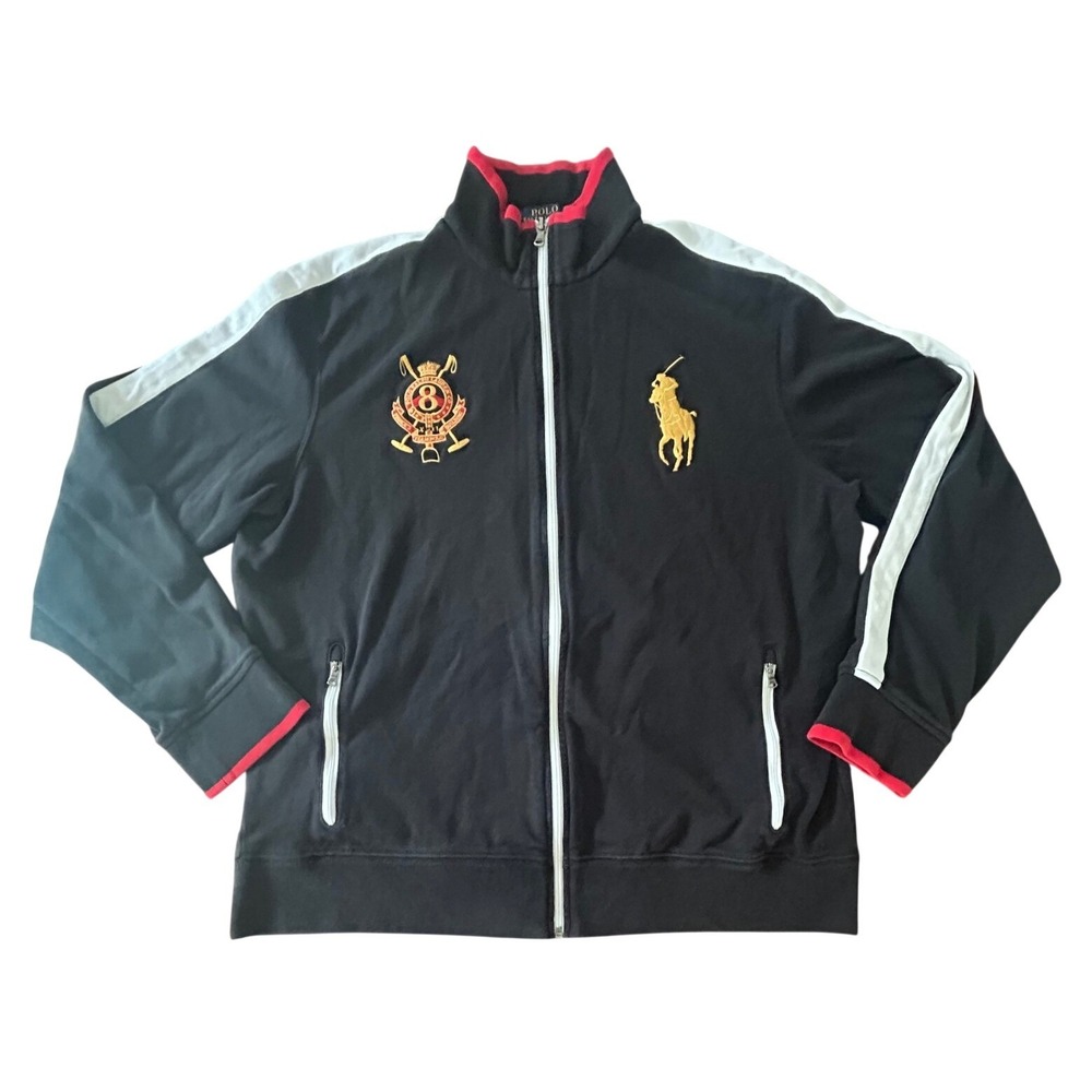 Polo Ralph Lauren Track Jacket XXL Black Big Pony Crest Preppy Sporty Varsity